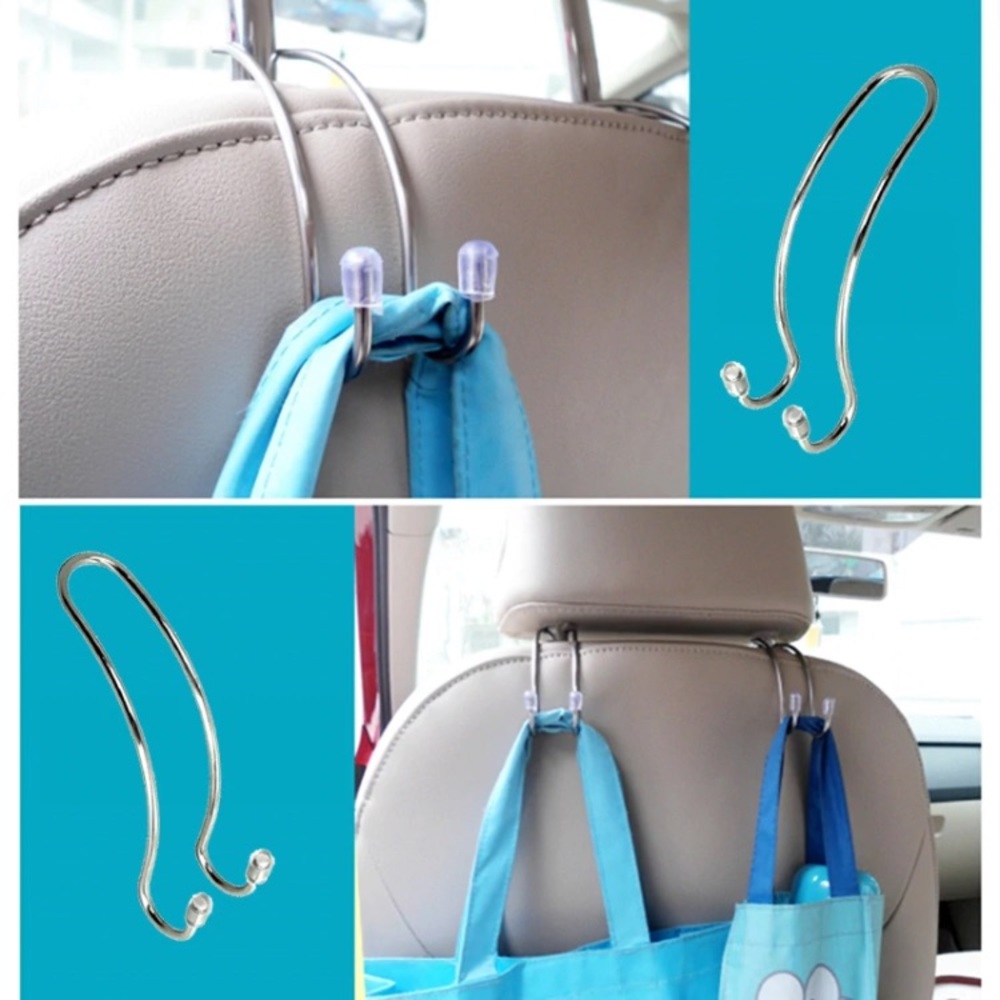Car Headrest Purse Hooks Bag Holder Set of 2 Metal Hangers